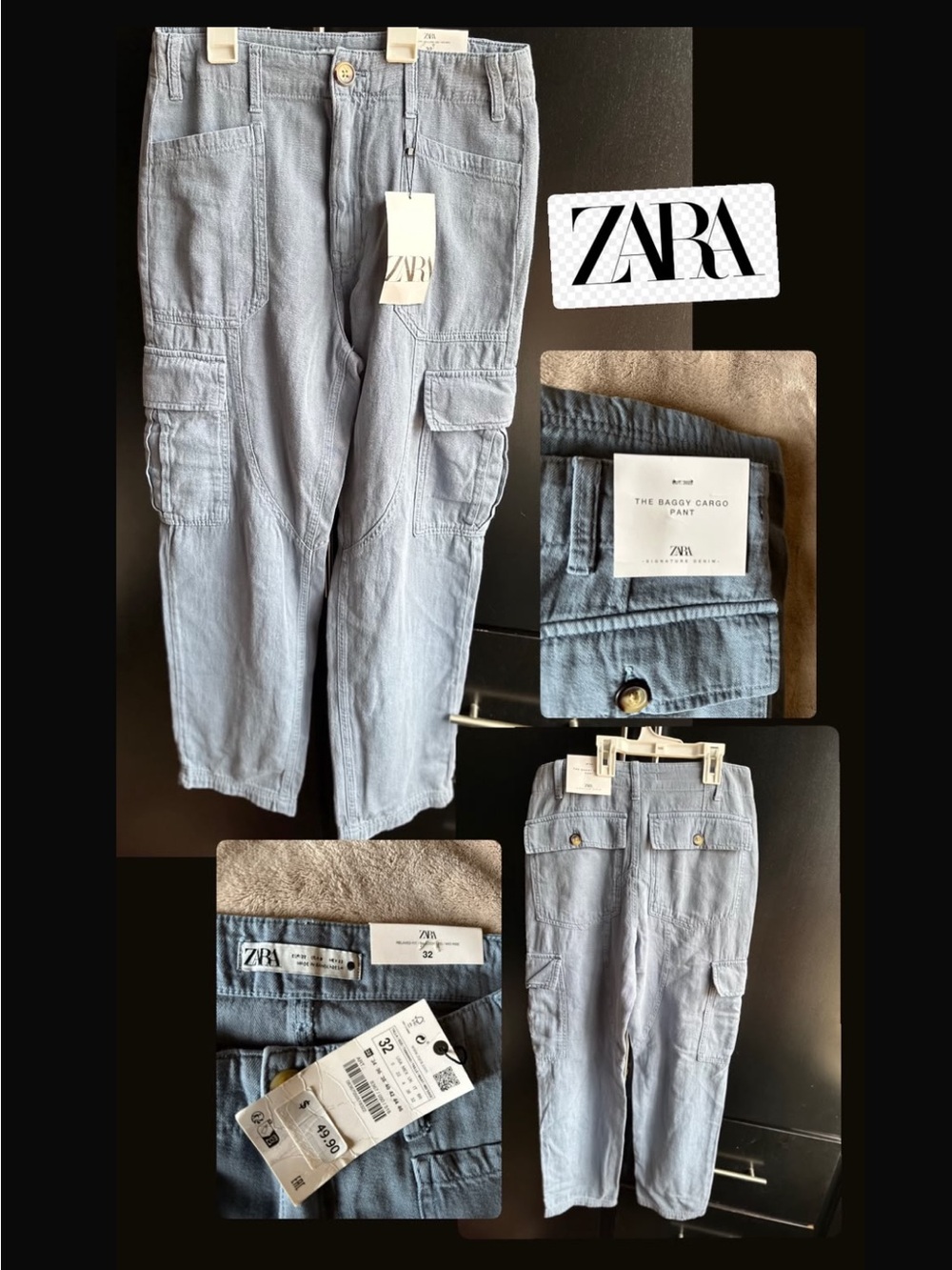 Zara Light Blue Baggy Cargo Trousers